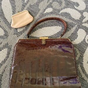Vintage Classic 1950’s-60’s Bellestone Chocolate Brown Alligator Skin Handbag